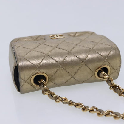 CHANEL Mini Mini Matelasse Chain Pouch Lamb Skin Gold CC yk15423
