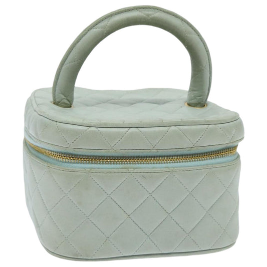CHANEL Matelasse Vanity Cosmetic Pouch Lamb Skin Blue Gold CC yk15445