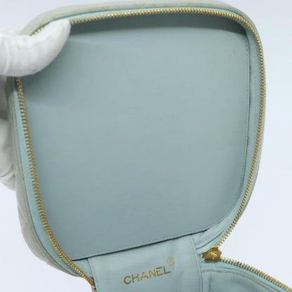 CHANEL Matelasse Vanity Cosmetic Pouch Lamb Skin Blue Gold CC yk15445