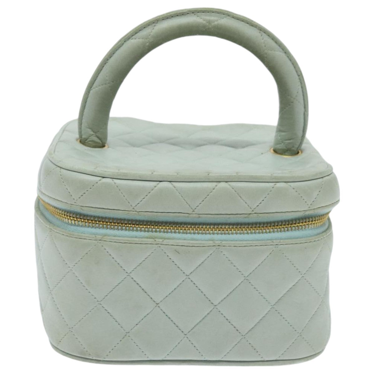 CHANEL Matelasse Vanity Cosmetic Pouch Lamb Skin Blue Gold CC yk15445