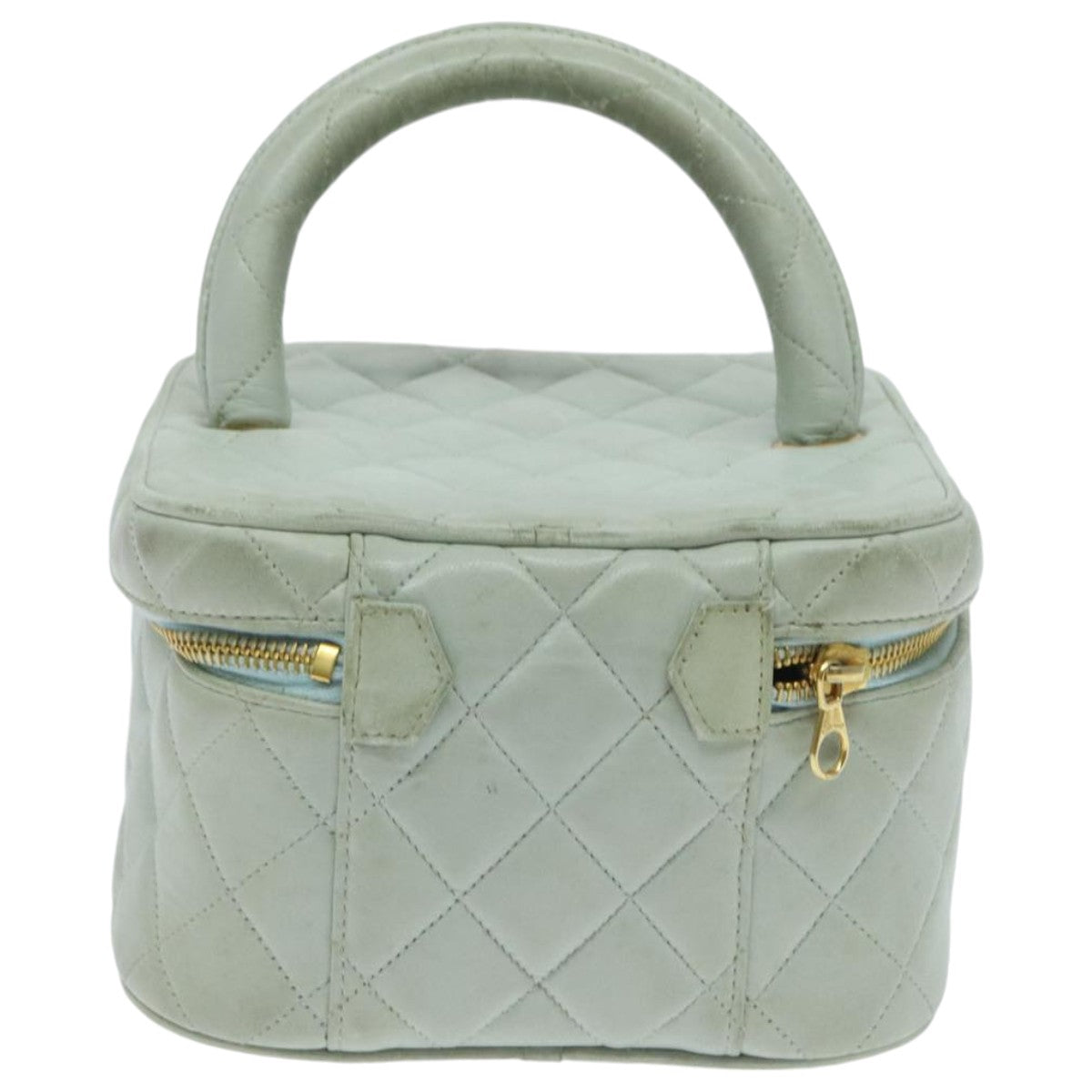 CHANEL Matelasse Vanity Cosmetic Pouch Lamb Skin Blue Gold CC yk15445