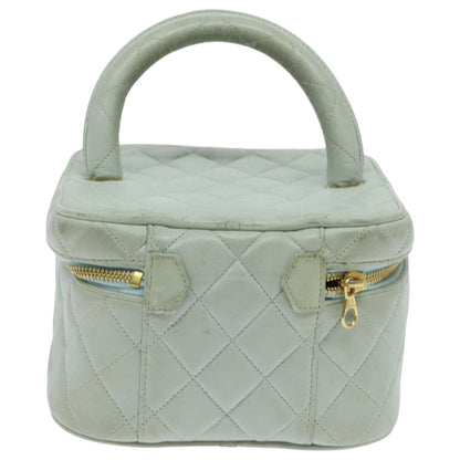 CHANEL Matelasse Vanity Cosmetic Pouch Lamb Skin Blue Gold CC yk15445