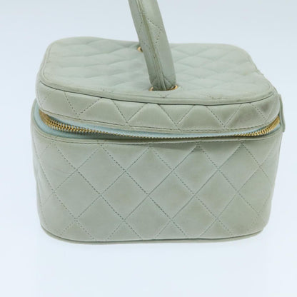 CHANEL Matelasse Vanity Cosmetic Pouch Lamb Skin Blue Gold CC yk15445