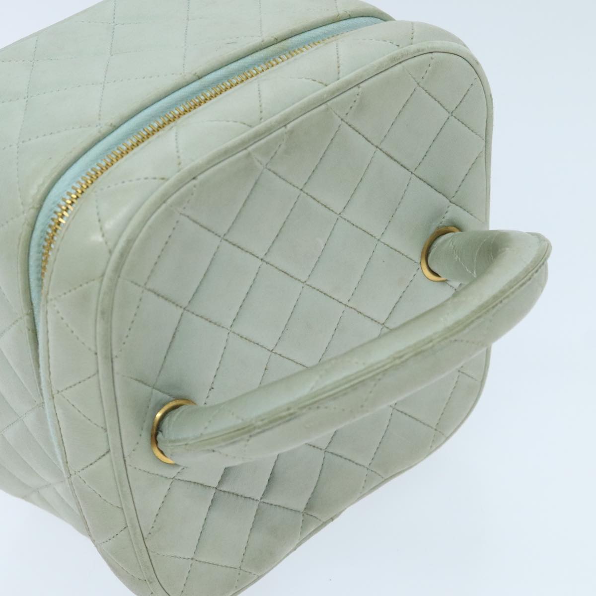 CHANEL Matelasse Vanity Cosmetic Pouch Lamb Skin Blue Gold CC yk15445