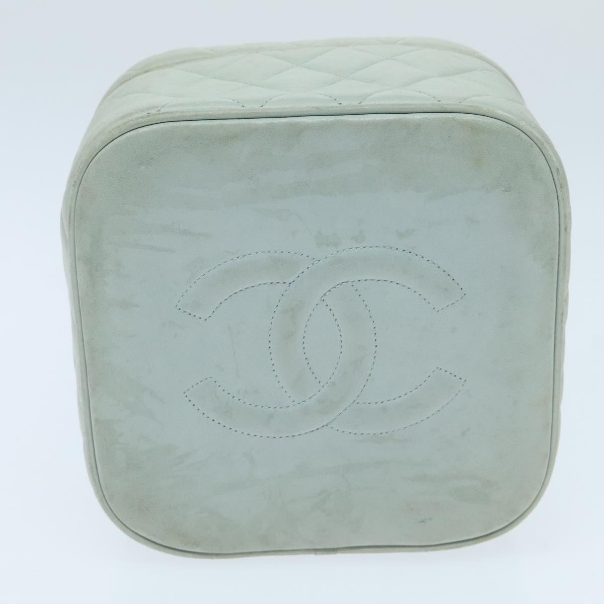 CHANEL Matelasse Vanity Cosmetic Pouch Lamb Skin Blue Gold CC yk15445