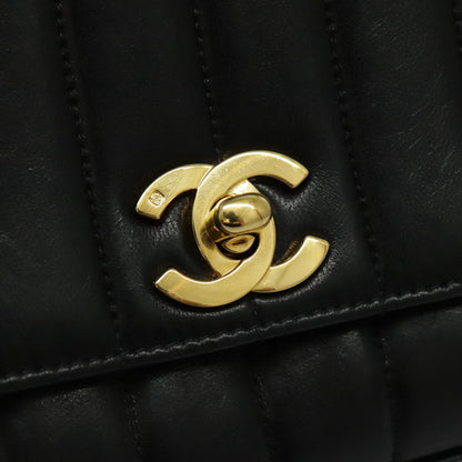 CHANEL Mademoiselle Shoulder Bag Lamb Skin Black Gold CC yk15502A
