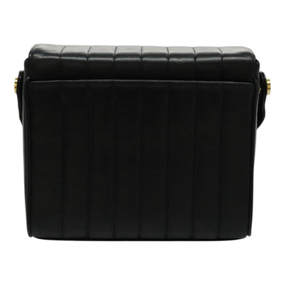 CHANEL Mademoiselle Shoulder Bag Lamb Skin Black Gold CC yk15502A