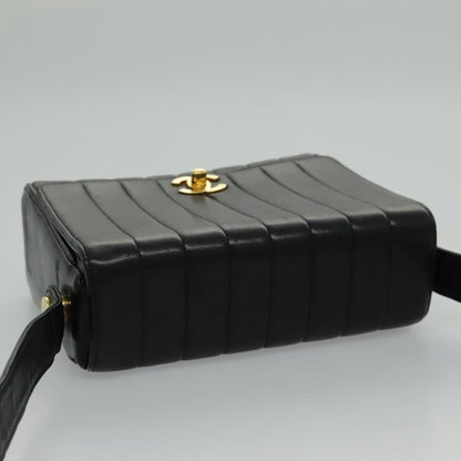 CHANEL Mademoiselle Shoulder Bag Lamb Skin Black Gold CC yk15502A