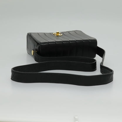 CHANEL Mademoiselle Shoulder Bag Lamb Skin Black Gold CC yk15502A