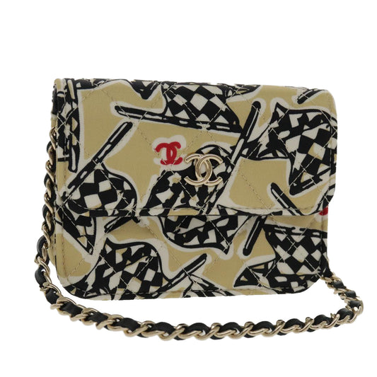 CHANEL Matelasse Chain Pouch Canvas Beige Gold CC yk15527A