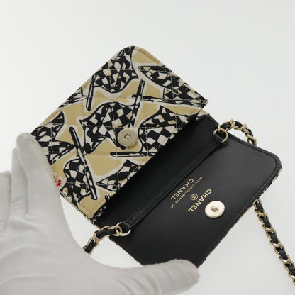 CHANEL Matelasse Chain Pouch Canvas Beige Gold CC yk15527A