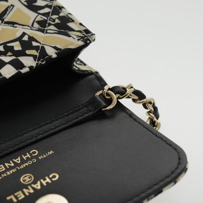 CHANEL Matelasse Chain Pouch Canvas Beige Gold CC yk15527A