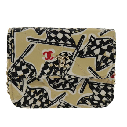 CHANEL Matelasse Chain Pouch Canvas Beige Gold CC yk15527A
