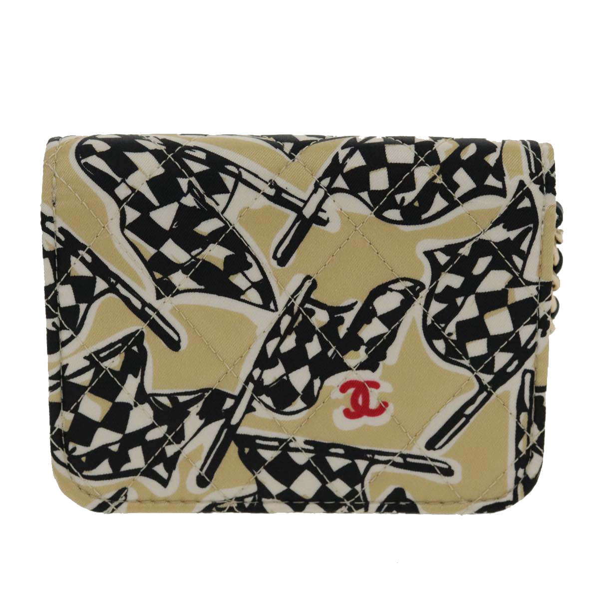CHANEL Matelasse Chain Pouch Canvas Beige Gold CC yk15527A