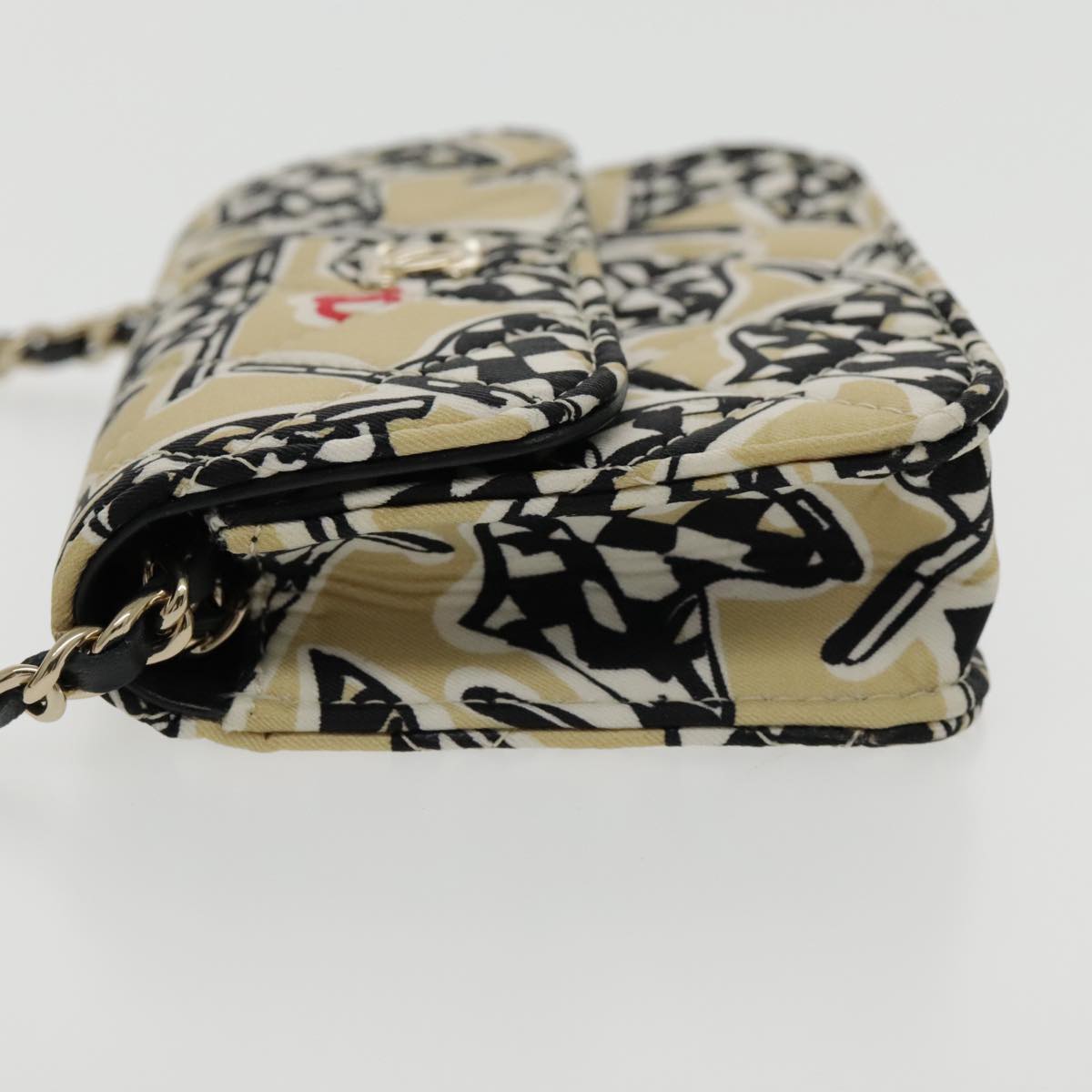 CHANEL Matelasse Chain Pouch Canvas Beige Gold CC yk15527A