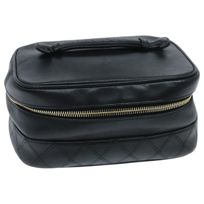 CHANEL Bicolore Vanity Cosmetic Pouch Leather Black Gold CC yk15541