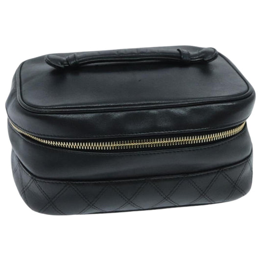 CHANEL Bicolore Vanity Cosmetic Pouch Leather Black Gold CC yk15541