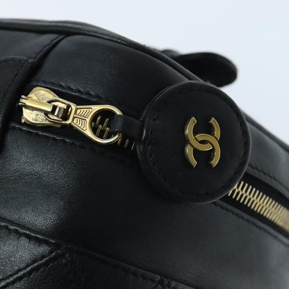 CHANEL Bicolore Vanity Cosmetic Pouch Leather Black Gold CC yk15541