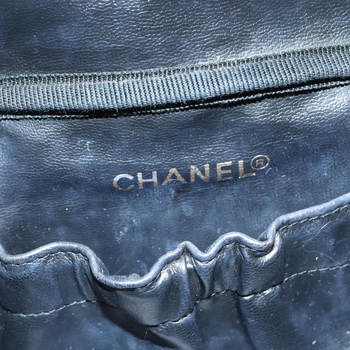 CHANEL Bicolore Vanity Cosmetic Pouch Leather Black Gold CC yk15541