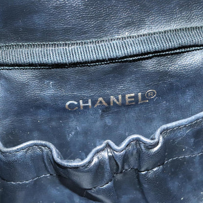 CHANEL Bicolore Vanity Cosmetic Pouch Leather Black Gold CC yk15541