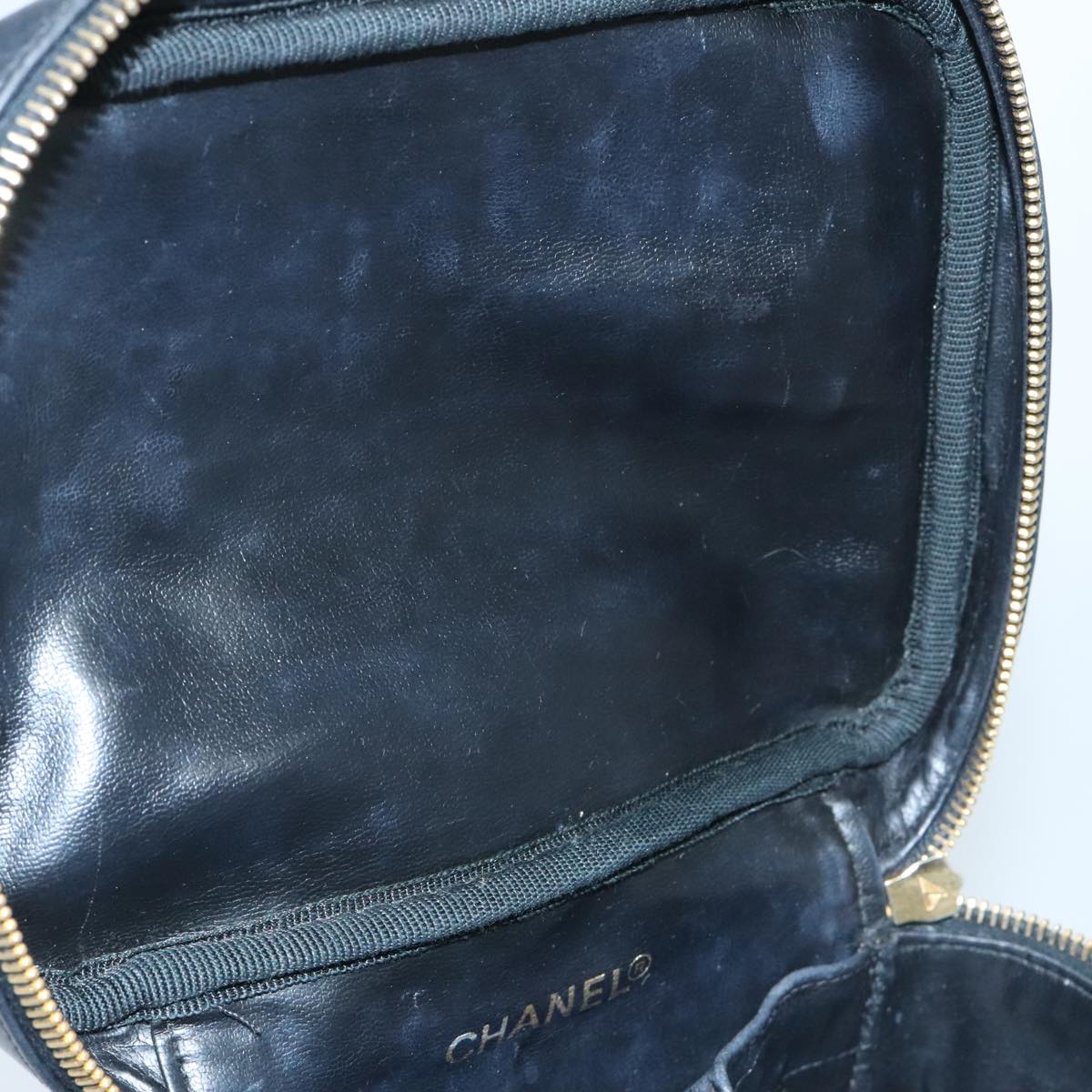 CHANEL Bicolore Vanity Cosmetic Pouch Leather Black Gold CC yk15541