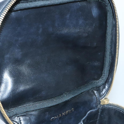 CHANEL Bicolore Vanity Cosmetic Pouch Leather Black Gold CC yk15541