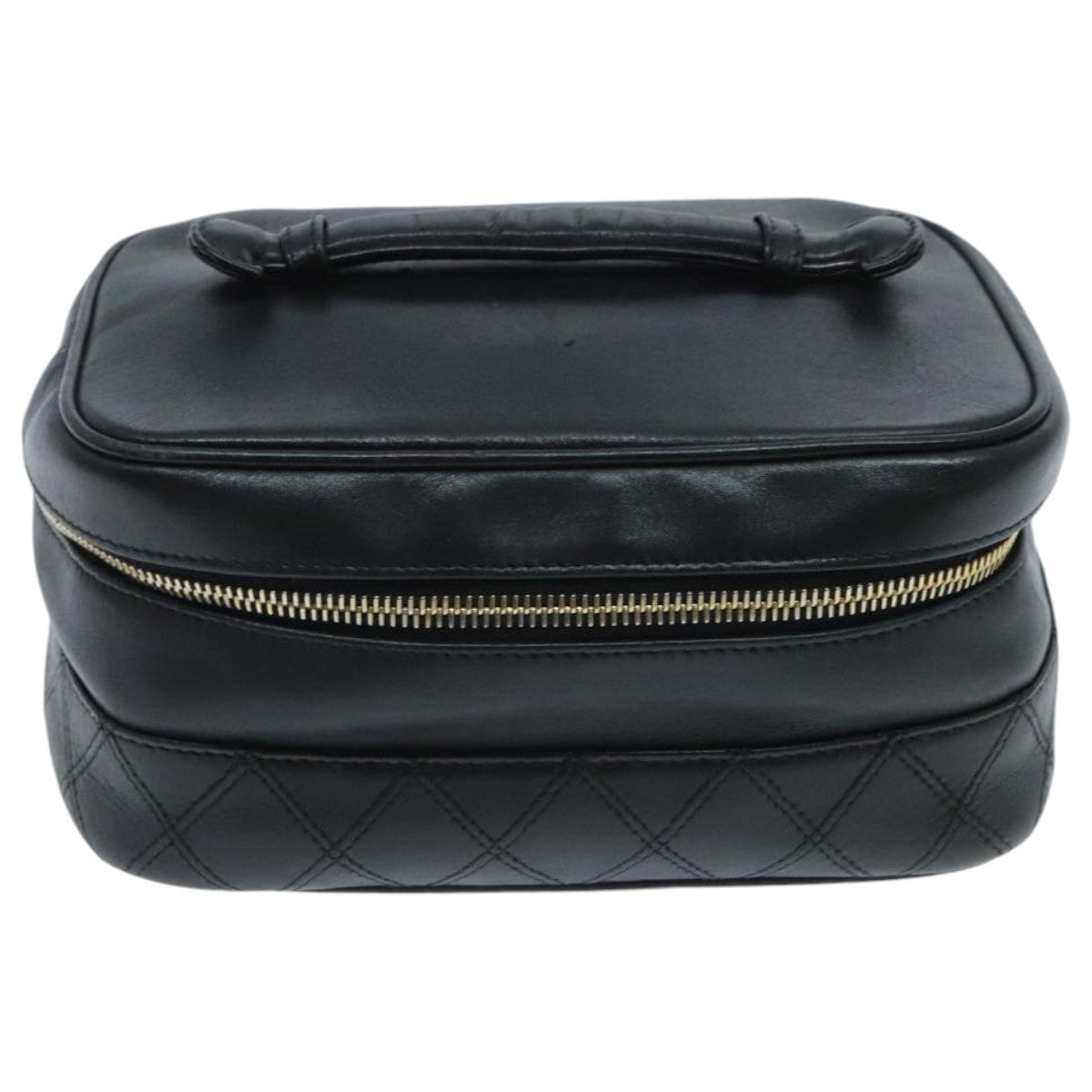 CHANEL Bicolore Vanity Cosmetic Pouch Leather Black Gold CC yk15541