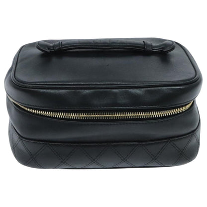CHANEL Bicolore Vanity Cosmetic Pouch Leather Black Gold CC yk15541