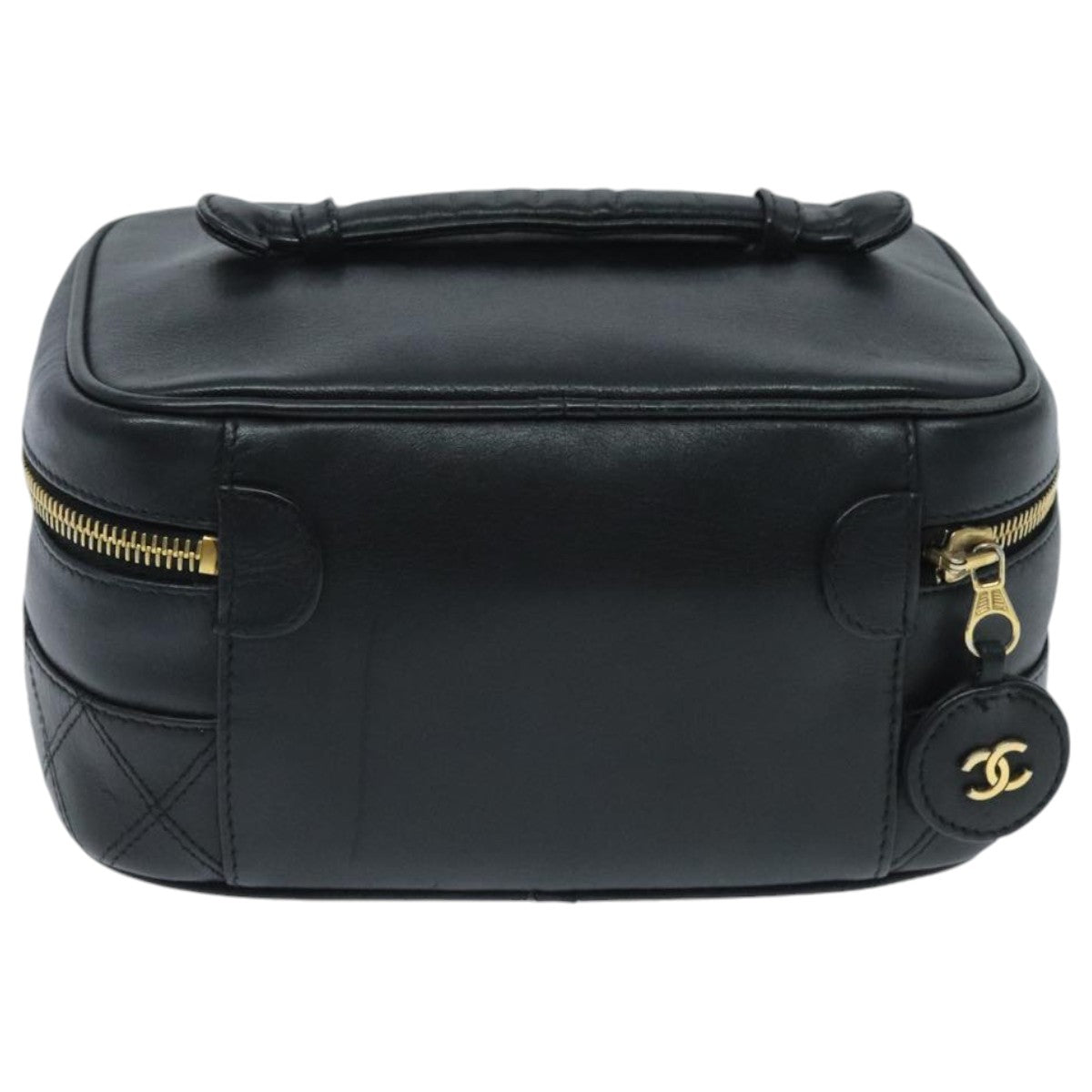 CHANEL Bicolore Vanity Cosmetic Pouch Leather Black Gold CC yk15541