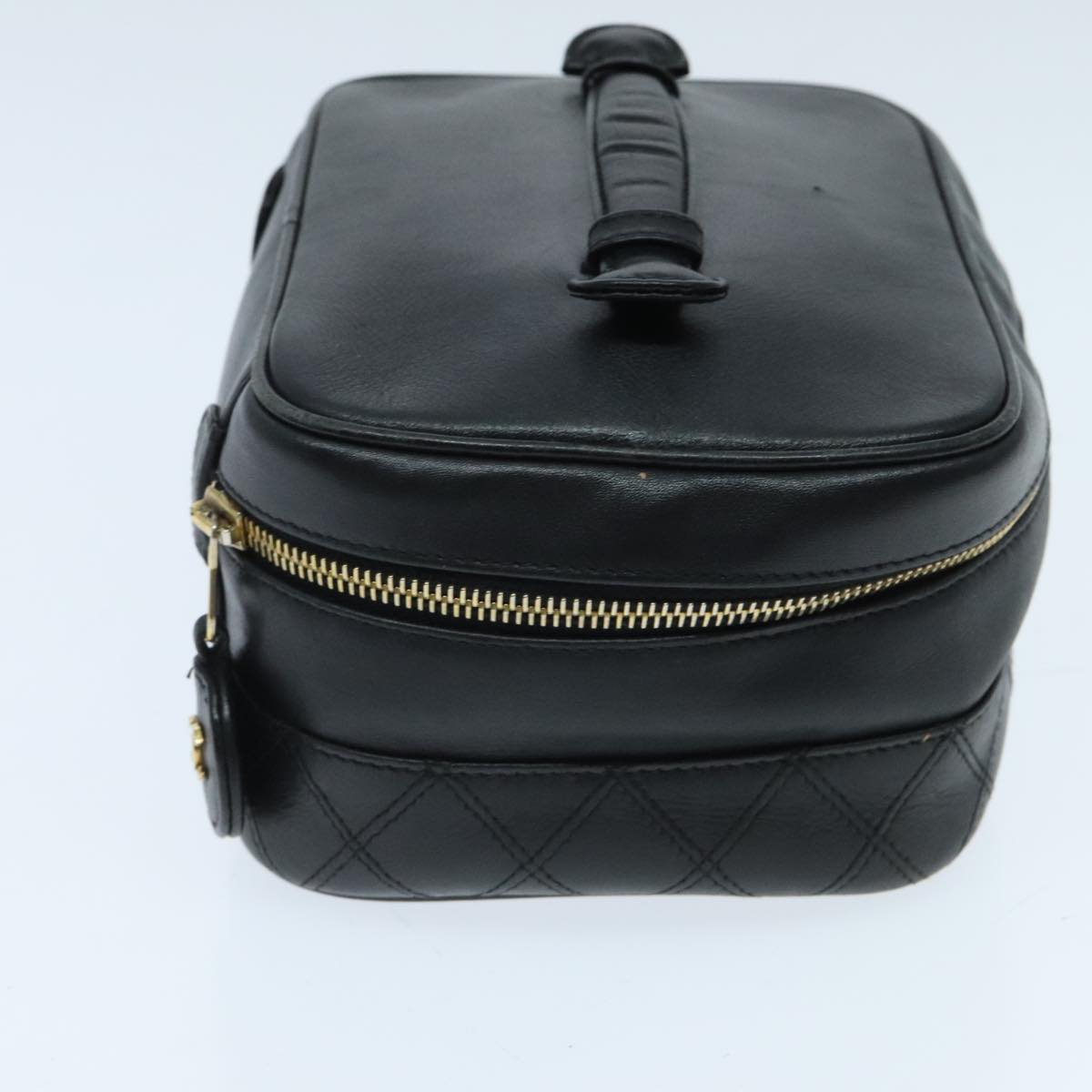 CHANEL Bicolore Vanity Cosmetic Pouch Leather Black Gold CC yk15541