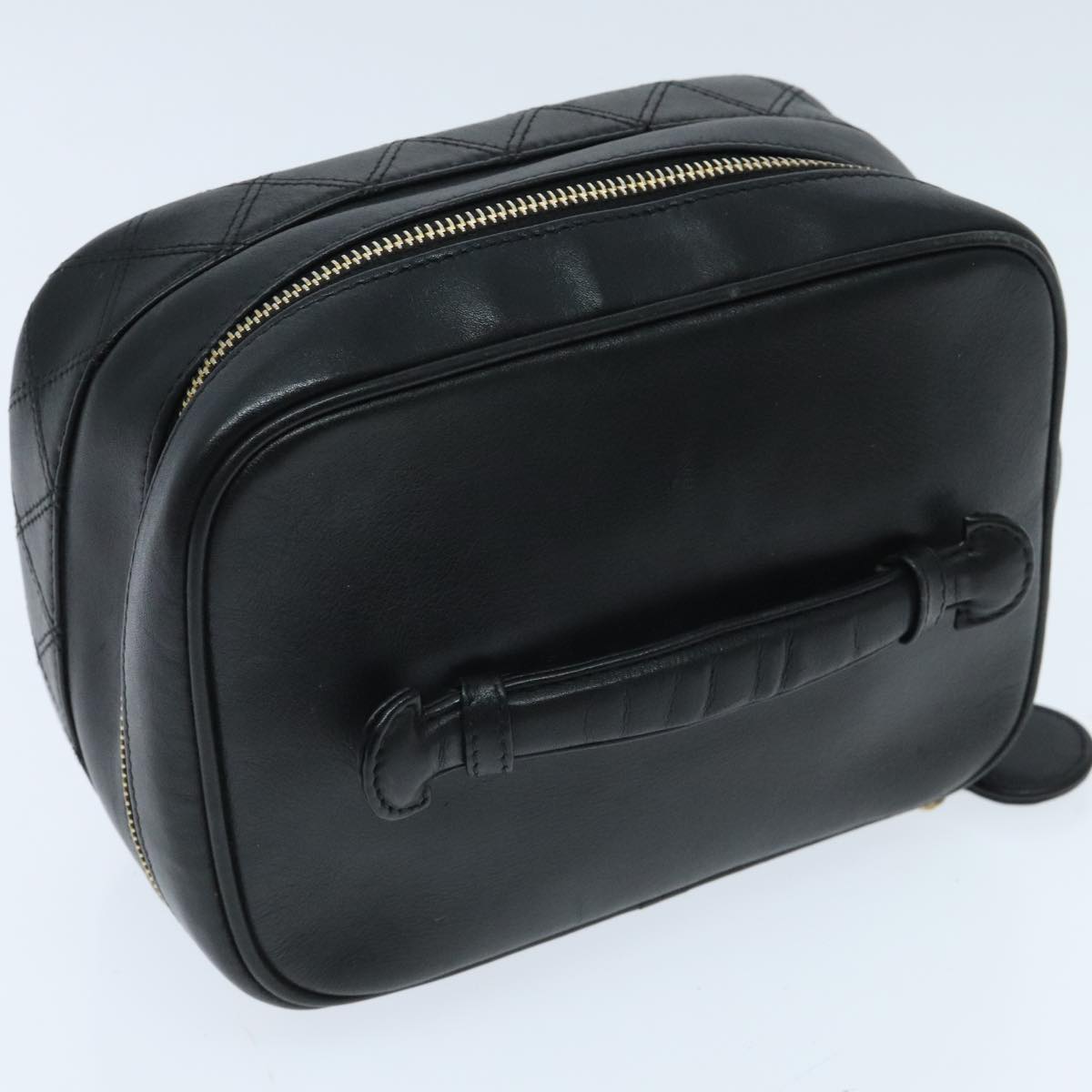 CHANEL Bicolore Vanity Cosmetic Pouch Leather Black Gold CC yk15541