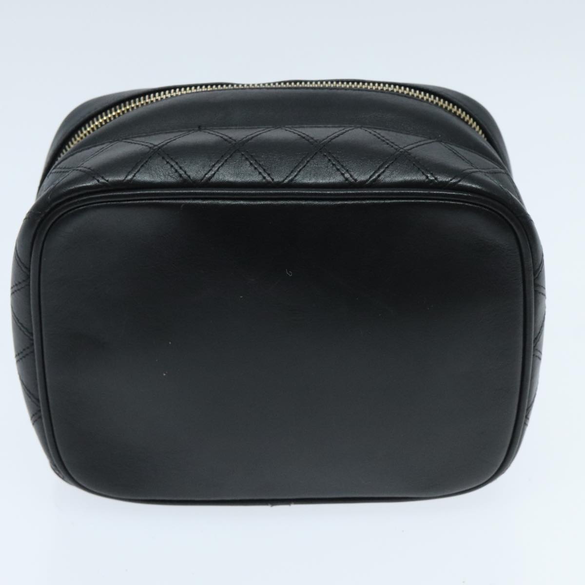 CHANEL Bicolore Vanity Cosmetic Pouch Leather Black Gold CC yk15541