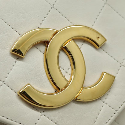 CHANEL Matelasse Big COCO Mark Chain Bag Lamb Skin White Gold CC yk15609A