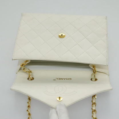 CHANEL Matelasse Big COCO Mark Chain Bag Lamb Skin White Gold CC yk15609A