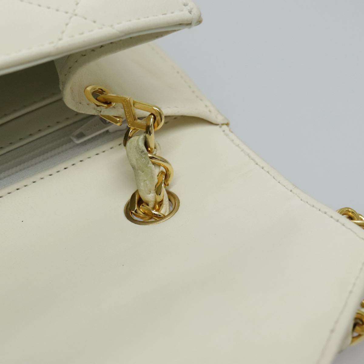 CHANEL Matelasse Big COCO Mark Chain Bag Lamb Skin White Gold CC yk15609A