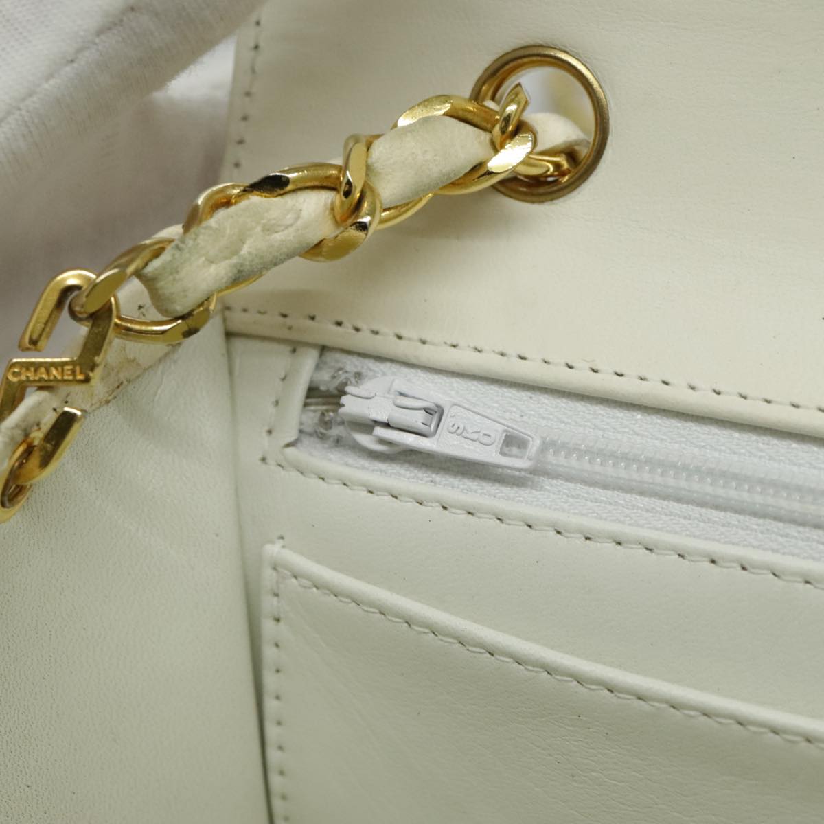 CHANEL Matelasse Big COCO Mark Chain Bag Lamb Skin White Gold CC yk15609A