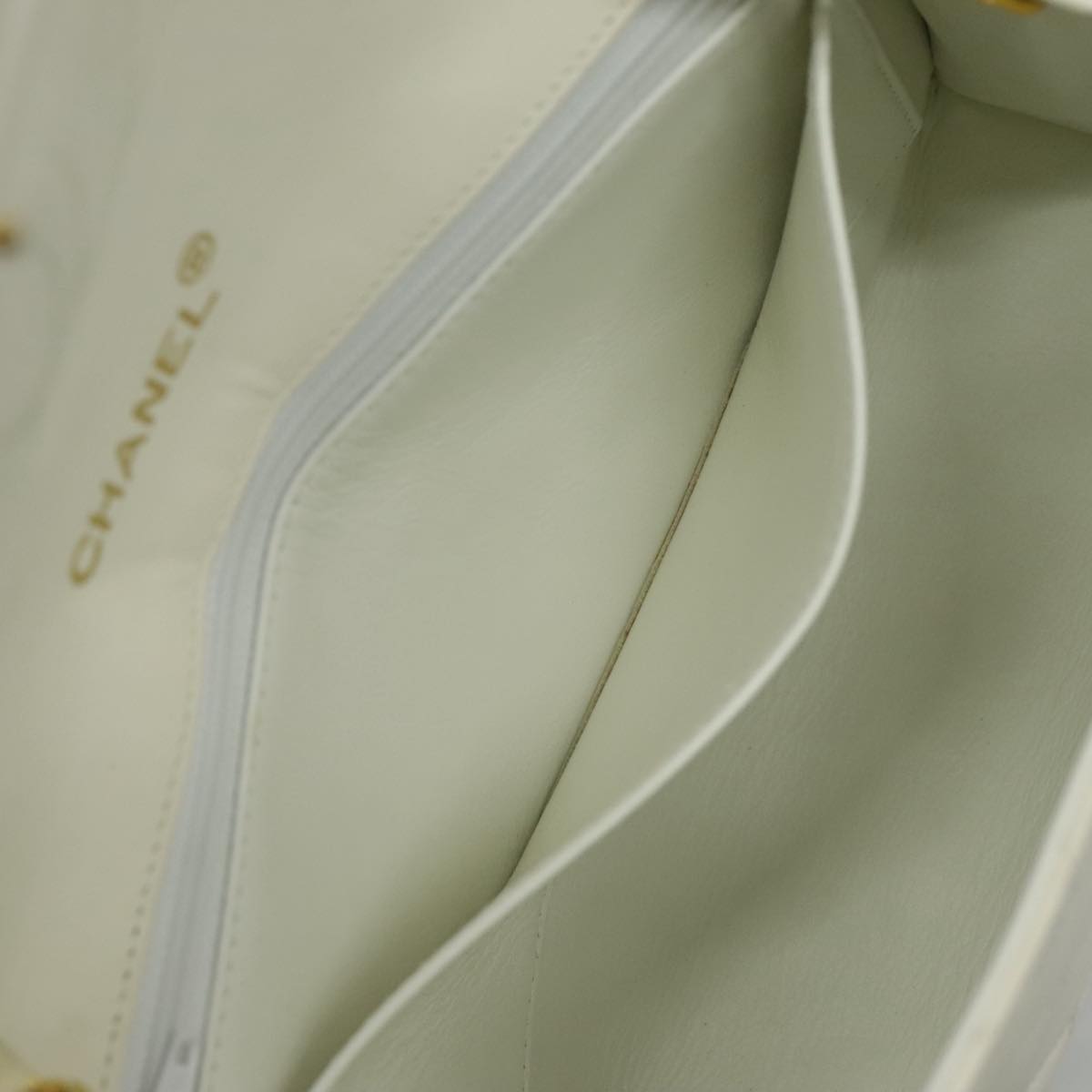 CHANEL Matelasse Big COCO Mark Chain Bag Lamb Skin White Gold CC yk15609A