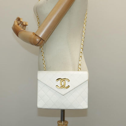 CHANEL Matelasse Big COCO Mark Chain Bag Lamb Skin White Gold CC yk15609A