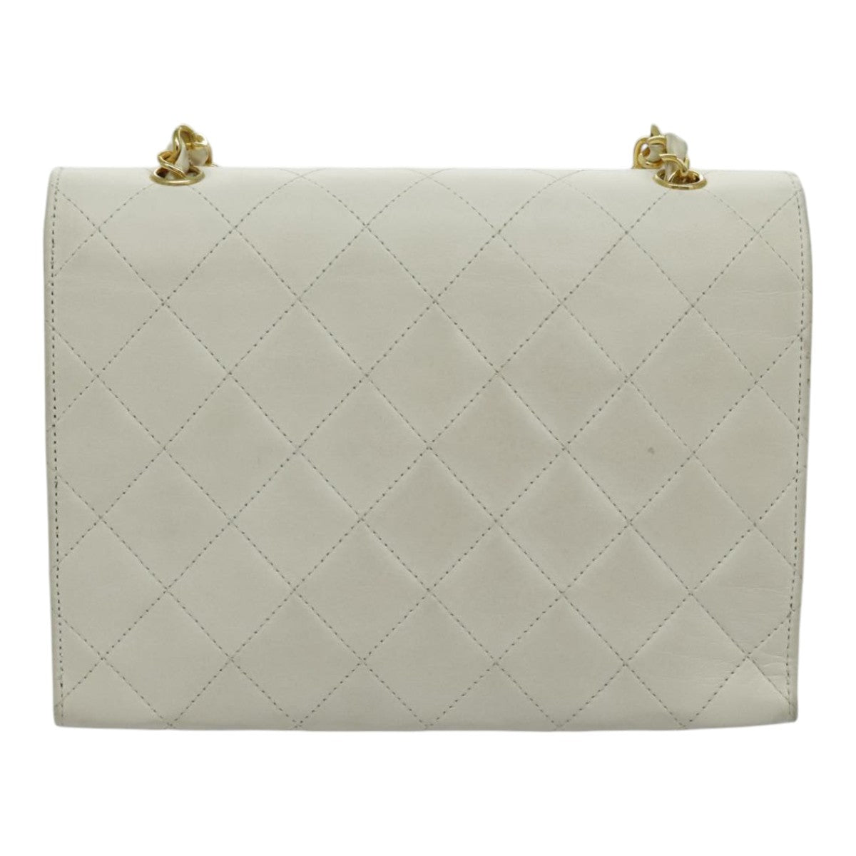 CHANEL Matelasse Big COCO Mark Chain Bag Lamb Skin White Gold CC yk15609A