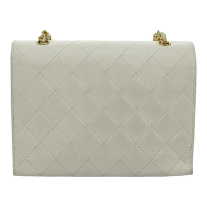 CHANEL Matelasse Big COCO Mark Chain Bag Lamb Skin White Gold CC yk15609A