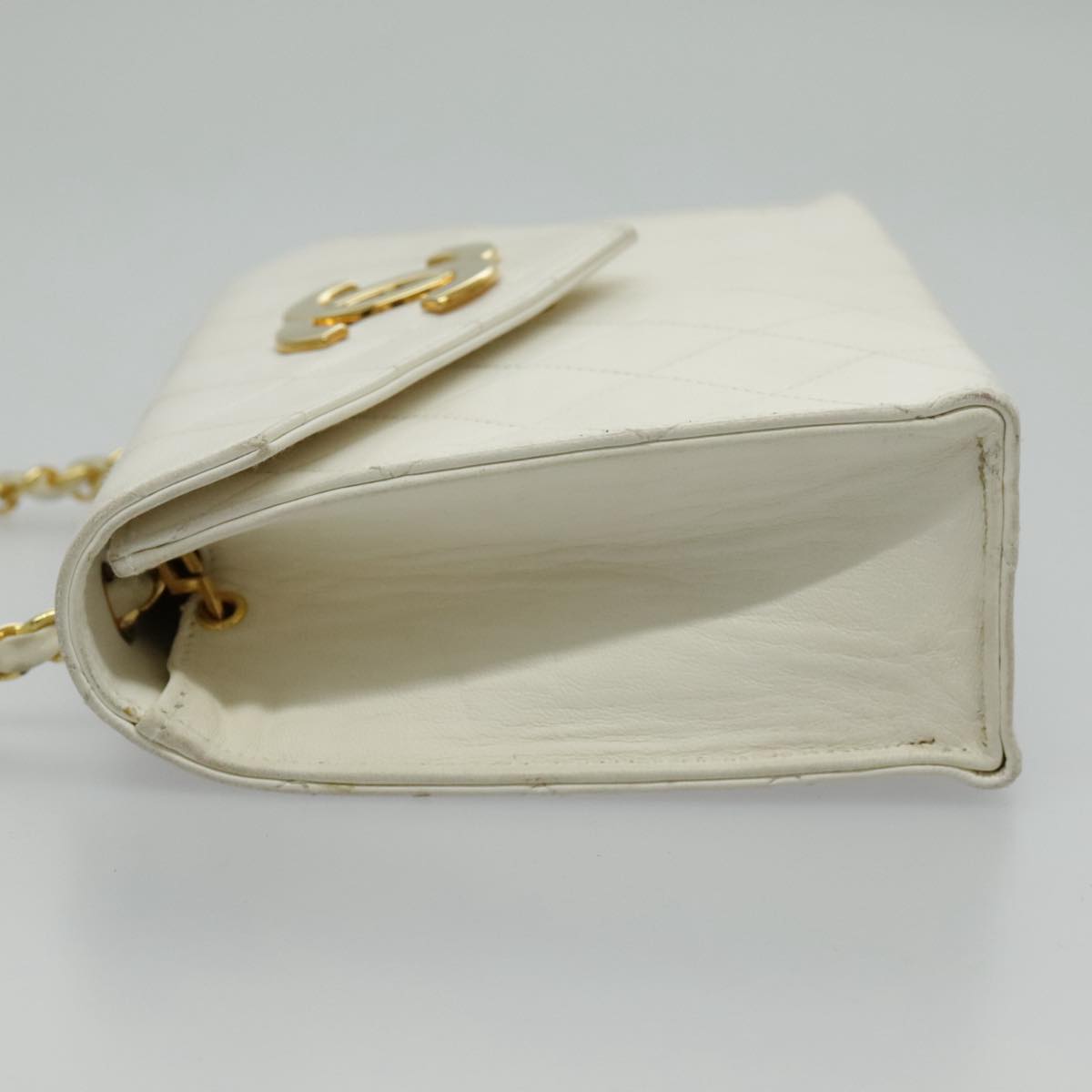 CHANEL Matelasse Big COCO Mark Chain Bag Lamb Skin White Gold CC yk15609A