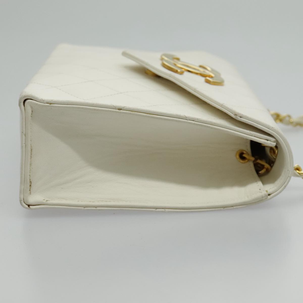 CHANEL Matelasse Big COCO Mark Chain Bag Lamb Skin White Gold CC yk15609A