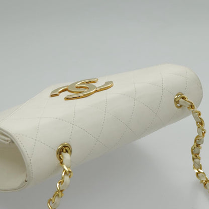 CHANEL Matelasse Big COCO Mark Chain Bag Lamb Skin White Gold CC yk15609A