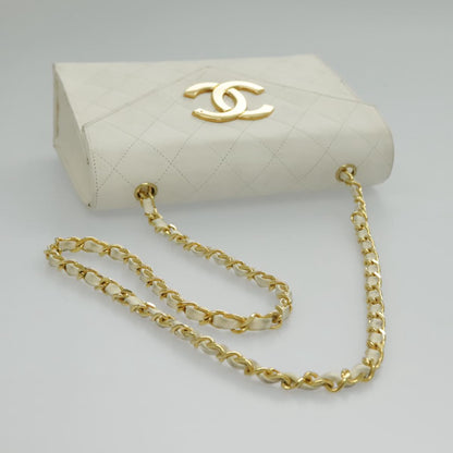 CHANEL Matelasse Big COCO Mark Chain Bag Lamb Skin White Gold CC yk15609A