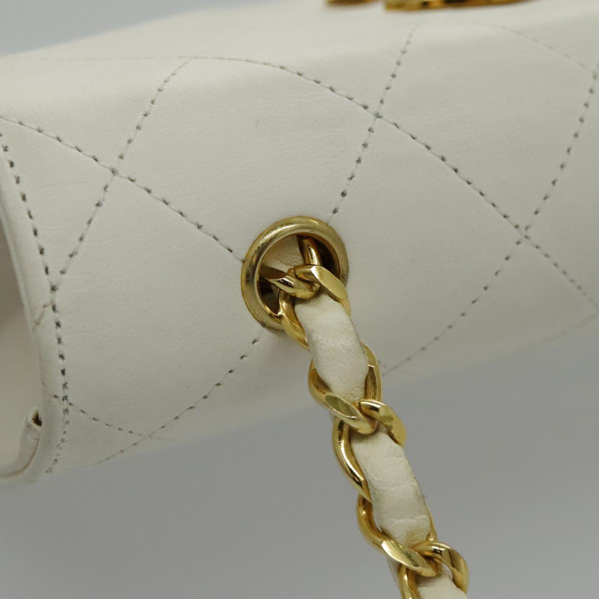 CHANEL Matelasse Big COCO Mark Chain Bag Lamb Skin White Gold CC yk15609A