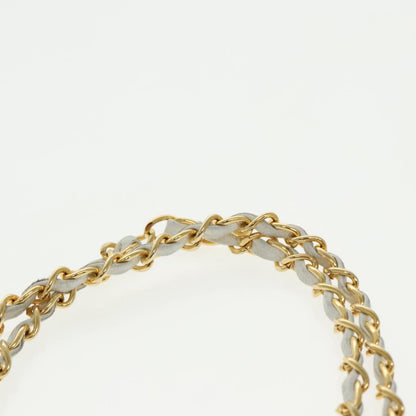 CHANEL Wave Stitch Chain Hand Bag Lamb Skin White Gold CC yk15635A
