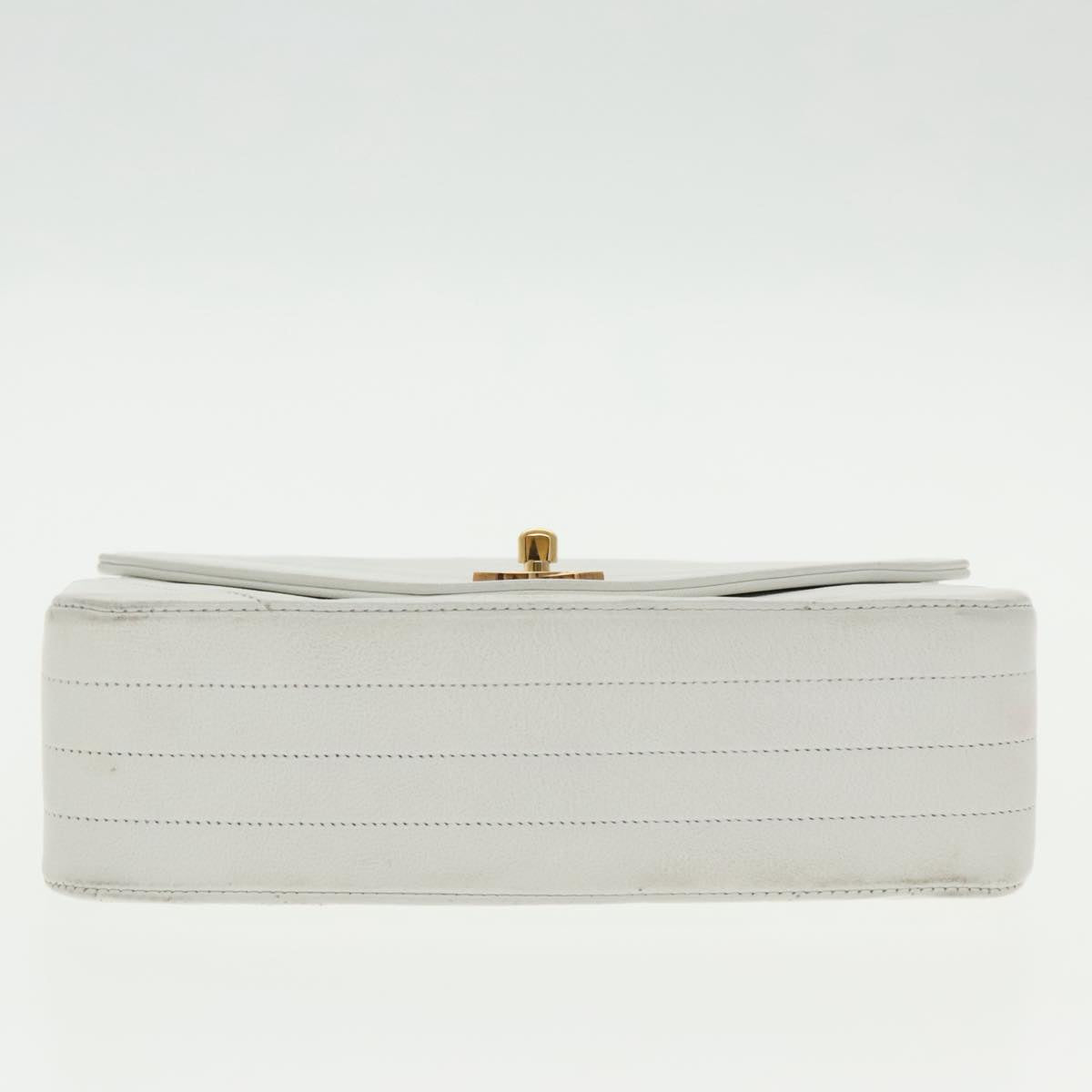 CHANEL Wave Stitch Chain Hand Bag Lamb Skin White Gold CC yk15635A