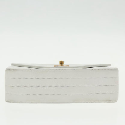 CHANEL Wave Stitch Chain Hand Bag Lamb Skin White Gold CC yk15635A