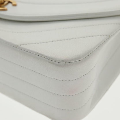 CHANEL Wave Stitch Chain Hand Bag Lamb Skin White Gold CC yk15635A