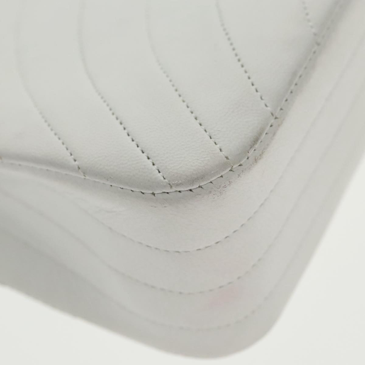 CHANEL Wave Stitch Chain Hand Bag Lamb Skin White Gold CC yk15635A